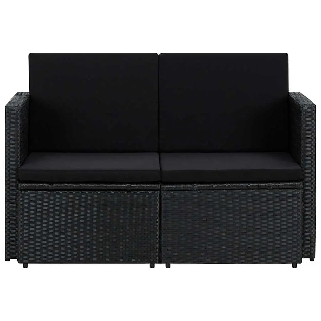 2 Seater Outdoor Garden Sofa Black Poly Rattan with Cushions