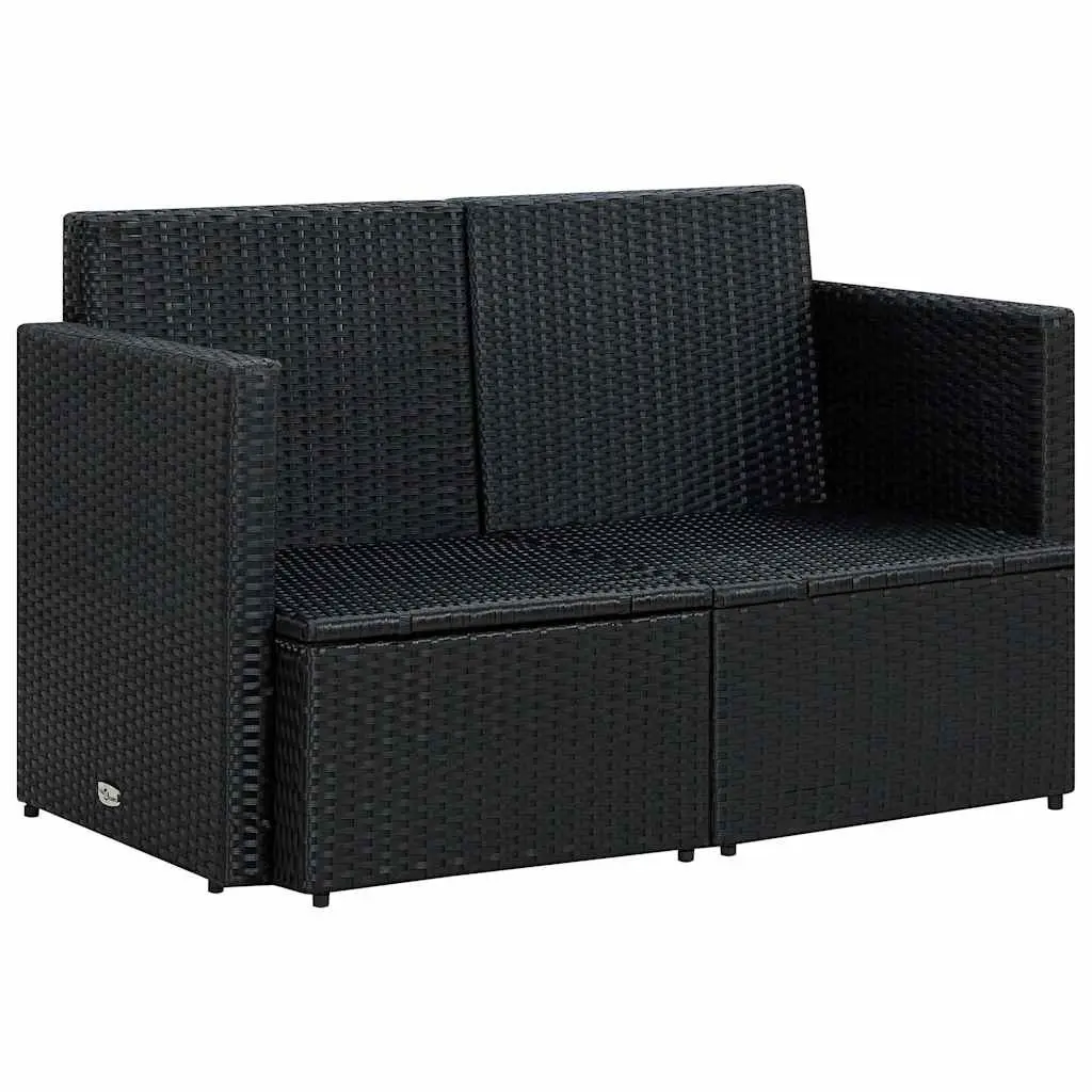 2 Seater Outdoor Garden Sofa Black Poly Rattan with Cushions