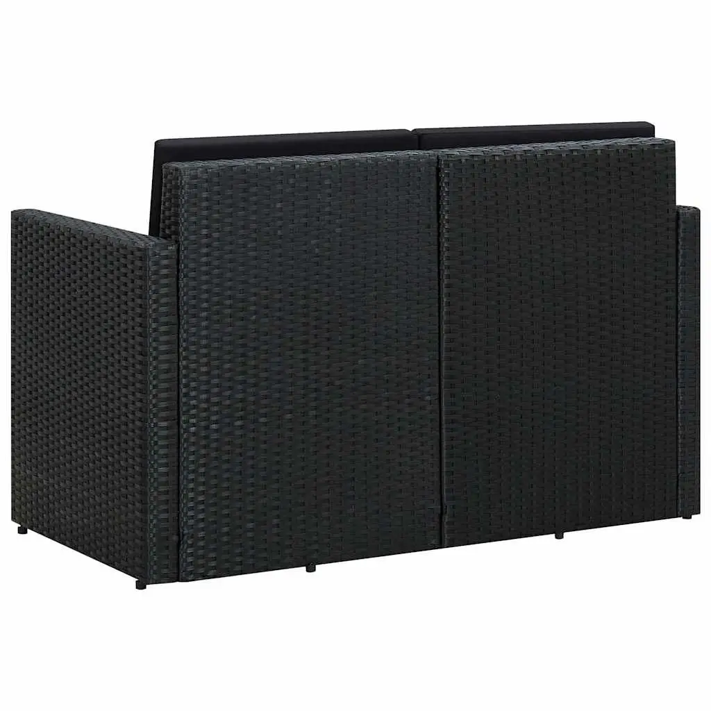 2 Seater Outdoor Garden Sofa Black Poly Rattan with Cushions