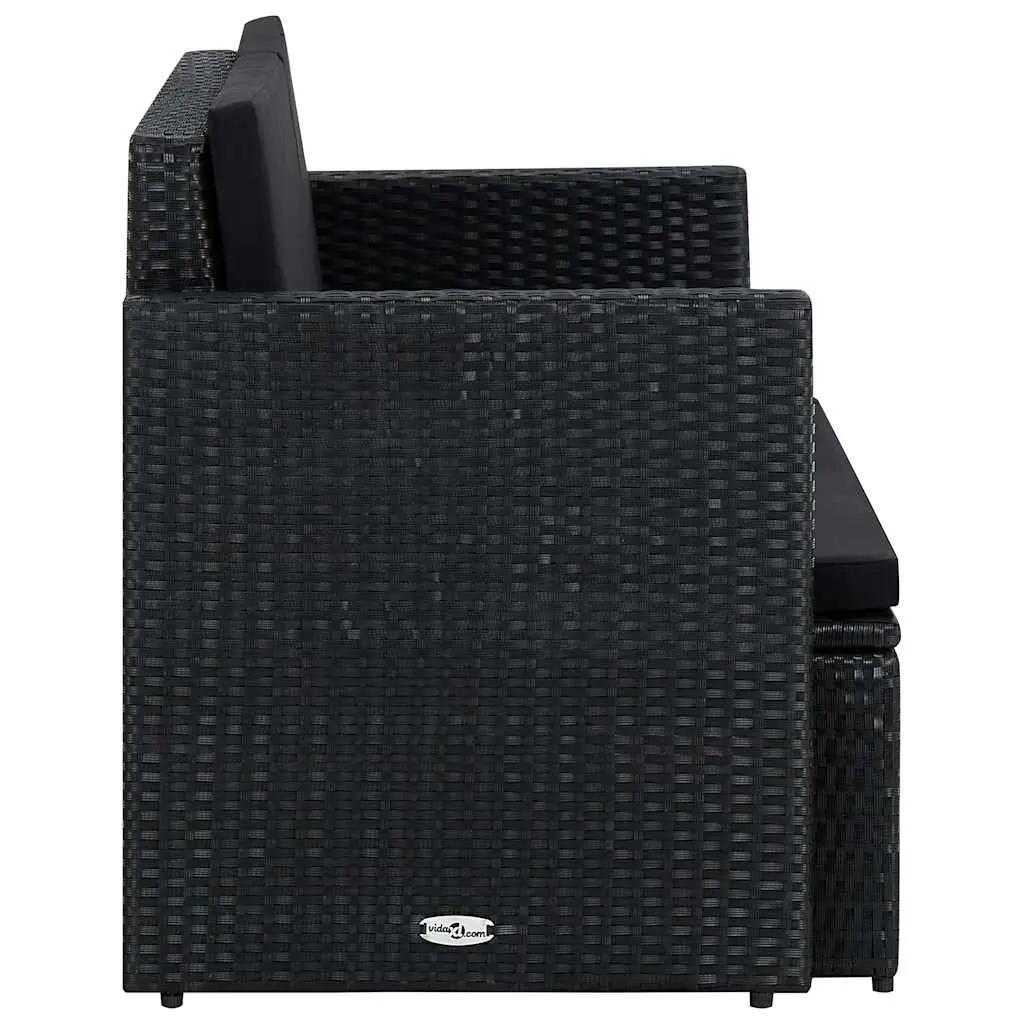 2 Seater Outdoor Garden Sofa Black Poly Rattan with Cushions