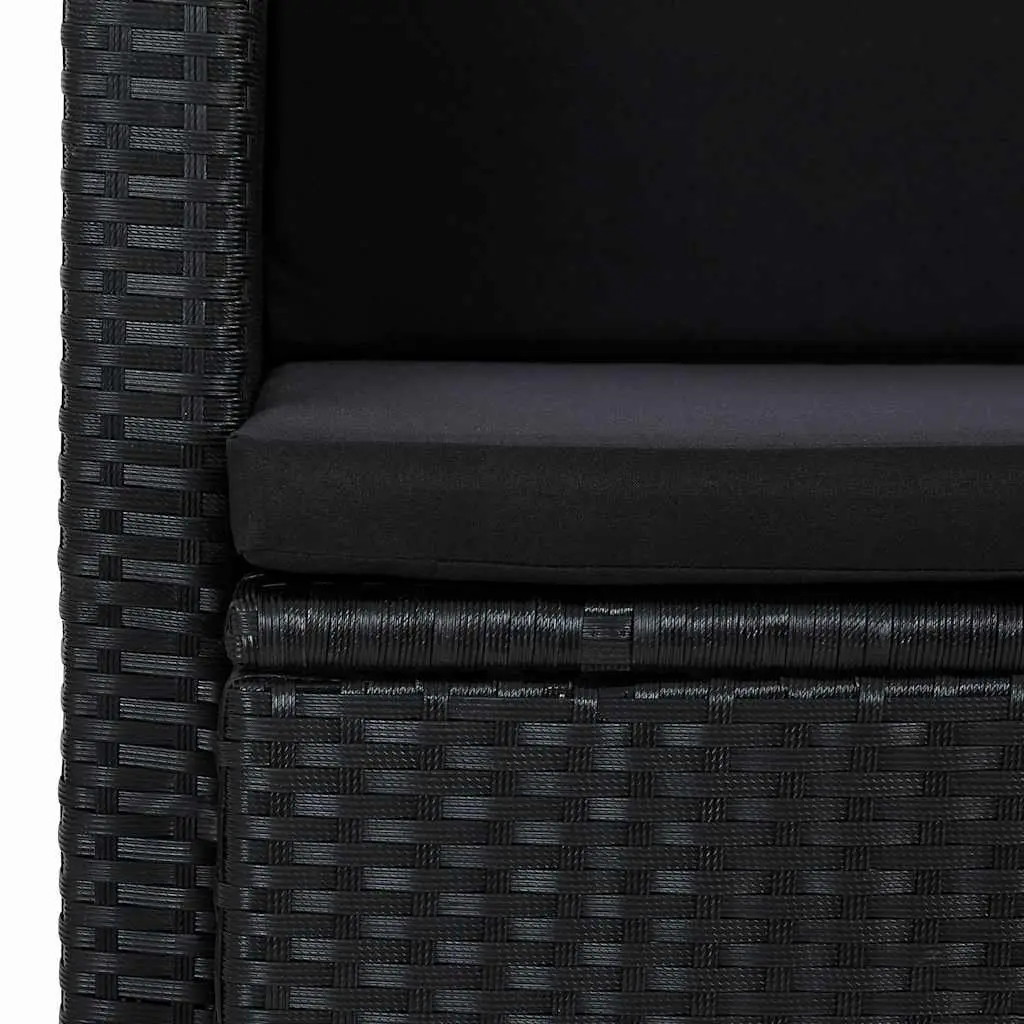 2 Seater Outdoor Garden Sofa Black Poly Rattan with Cushions