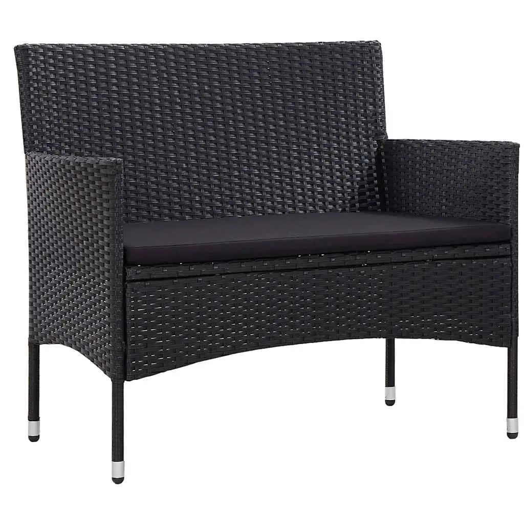 4 Piece Garden Lounge Set Outdoor Sofa Rattan Chairs Table with Cushions Black