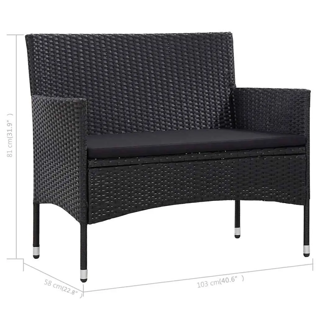 4 Piece Garden Lounge Set Outdoor Sofa Rattan Chairs Table with Cushions Black