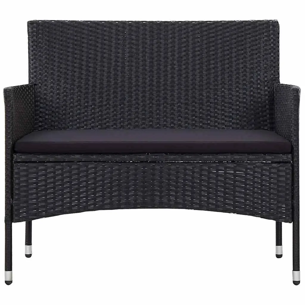 4 Piece Garden Lounge Set Outdoor Sofa Rattan Chairs Table with Cushions Black