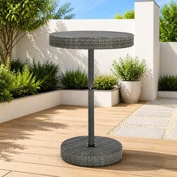 Outdoor Garden Table Grey Poly Rattan Round Dining Patio Furniture