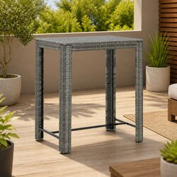 Outdoor Bar Table Grey Poly Rattan Garden Patio High Top Counter Height