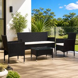 4 Piece Garden Lounge Set Outdoor Patio Furniture PE Rattan Sofa Table Cushions