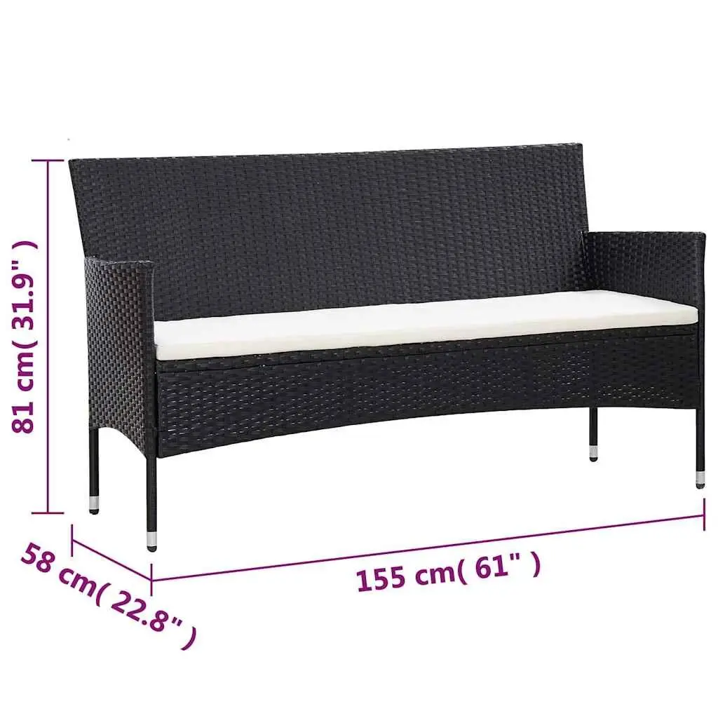 4 Piece Garden Lounge Set Outdoor Patio Furniture PE Rattan Sofa Table Cushions Black