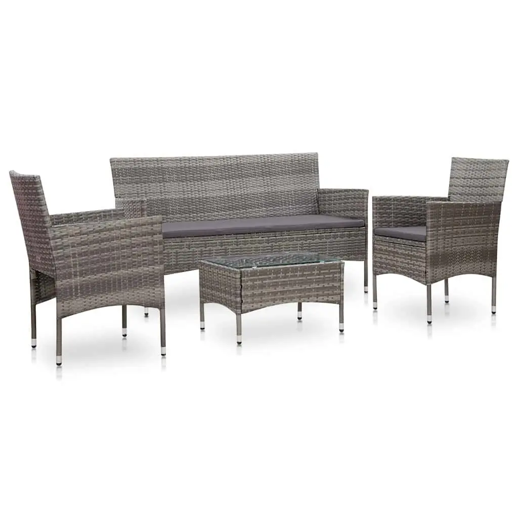 4 Piece Garden Lounge Set Weather Resistant PE Rattan Outdoor Furniture Grey