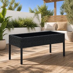 Garden Table Black Outdoor Patio Furniture Rattan Dining Space 75x40x37cm