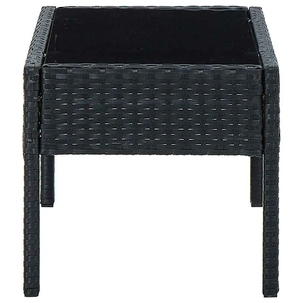 Garden Table PE Rattan Construction Glass Top Steel Frame 75x40x37cm Black