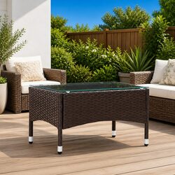 Outdoor Coffee Table Brown Poly Rattan Garden Side End Table Furniture