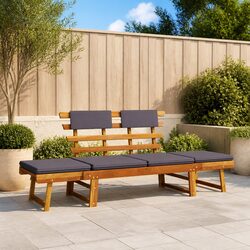 Outdoor Garden Daybed Bench 190cm 2-in-1 Convertible Sun Lounger with Cushions