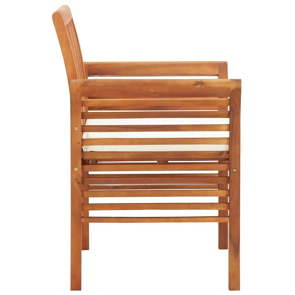 Outdoor Dining Chair with Cushion Brown Acacia Wood Patio Garden Seating