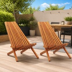 Folding Outdoor Lounge Chairs 2 pcs Acacia Wood Brown Garden Patio Seating