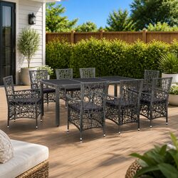 Outdoor Dining Set 9 Piece Grey Poly Rattan Garden Furniture Patio Table Chairs