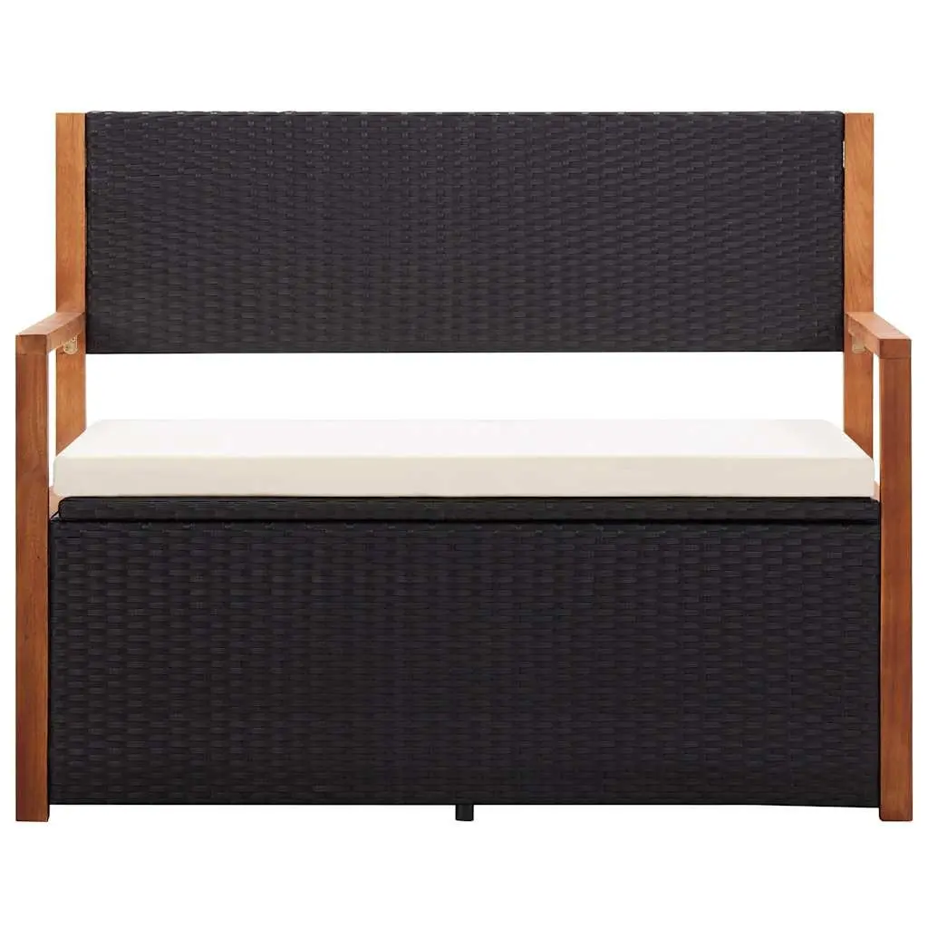 Outdoor Storage Bench 115cm Black Poly Rattan with Cushion