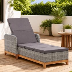 Sun Lounger Outdoor Garden Patio Lounger Reclining Backrest Armrests Grey