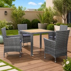 5 Piece Outdoor Dining Set Poly Rattan Garden Patio Furniture with Cushions Grey