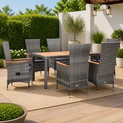 Outdoor Dining Set 7 Piece Poly Rattan Garden Furniture Grey with Cushions
