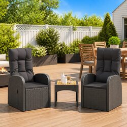 Outdoor Reclining Armchairs 2 pcs Poly Rattan Garden Patio Lounge Chairs Black