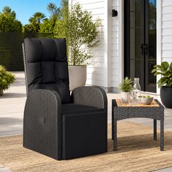 Outdoor Reclining Chair Garden Armchair with Cushion Poly Rattan Patio Seating
