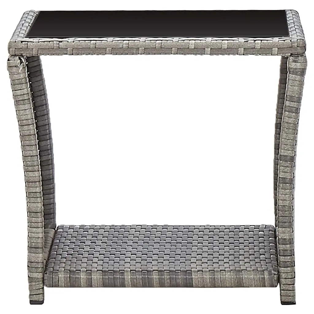 Outdoor Coffee Table Grey Poly Rattan Glass Top Patio Garden Furniture