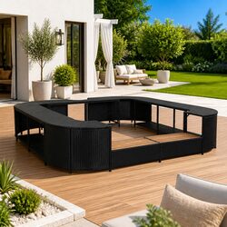 Square Spa Surround 268 x 268 cm Hot Tub Enclosure Black Poly Rattan with Steps