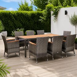 Garden Dining Set 9 Piece Poly Rattan Outdoor Furniture with Seat Cushions Grey