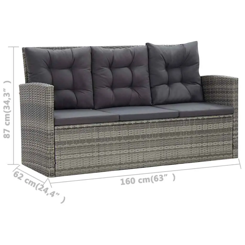 Outdoor Dining Set 5 Piece Grey Poly Rattan Garden Patio Furniture with Cushions