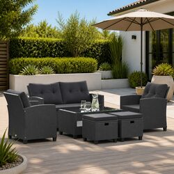 Outdoor Garden Sofa Set 6 Piece Poly Rattan Sectional Patio Furniture Black
