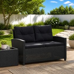 2-Seater Outdoor Garden Sofa with Cushions Black 124cm Poly Rattan Patio