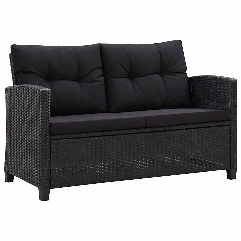 2-Seater Outdoor Garden Sofa with Cushions Black 124cm Poly Rattan Patio