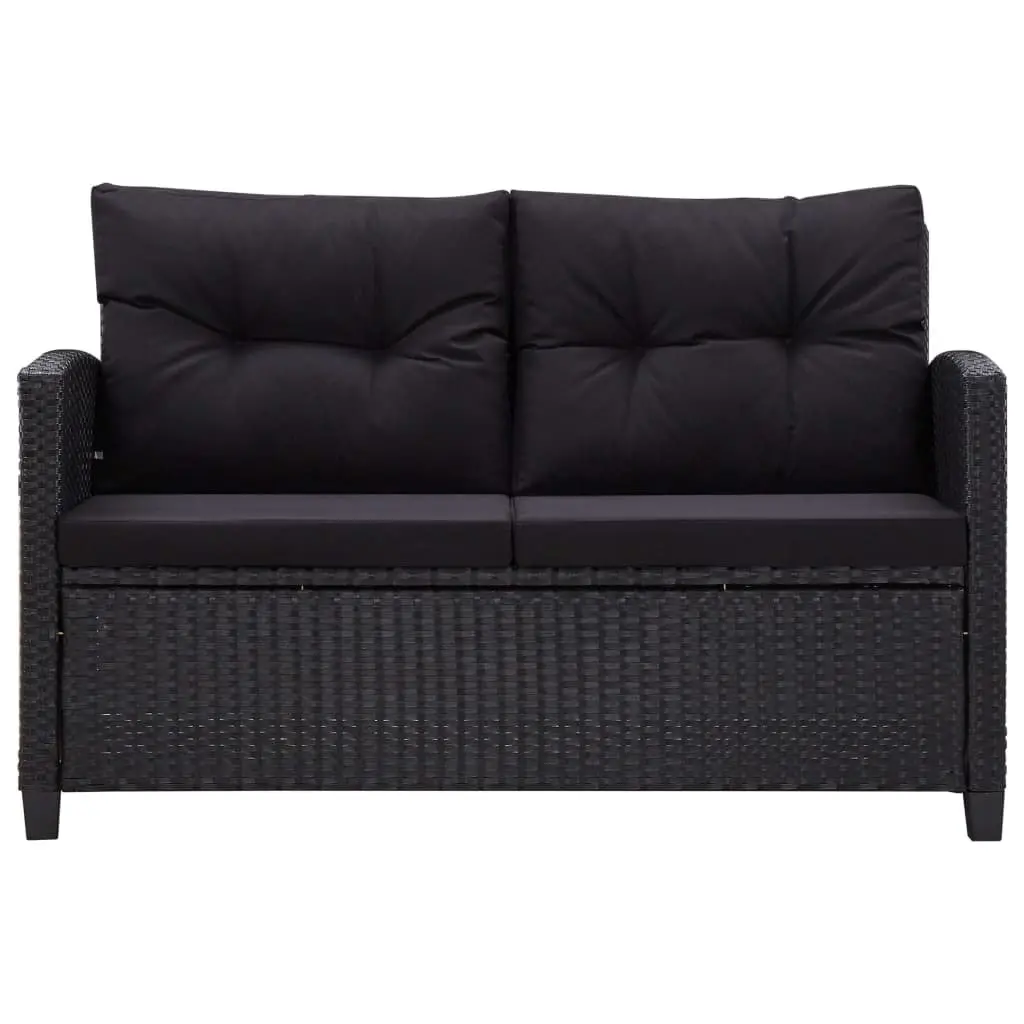 2-Seater Outdoor Garden Sofa with Cushions Black 124cm Poly Rattan Patio