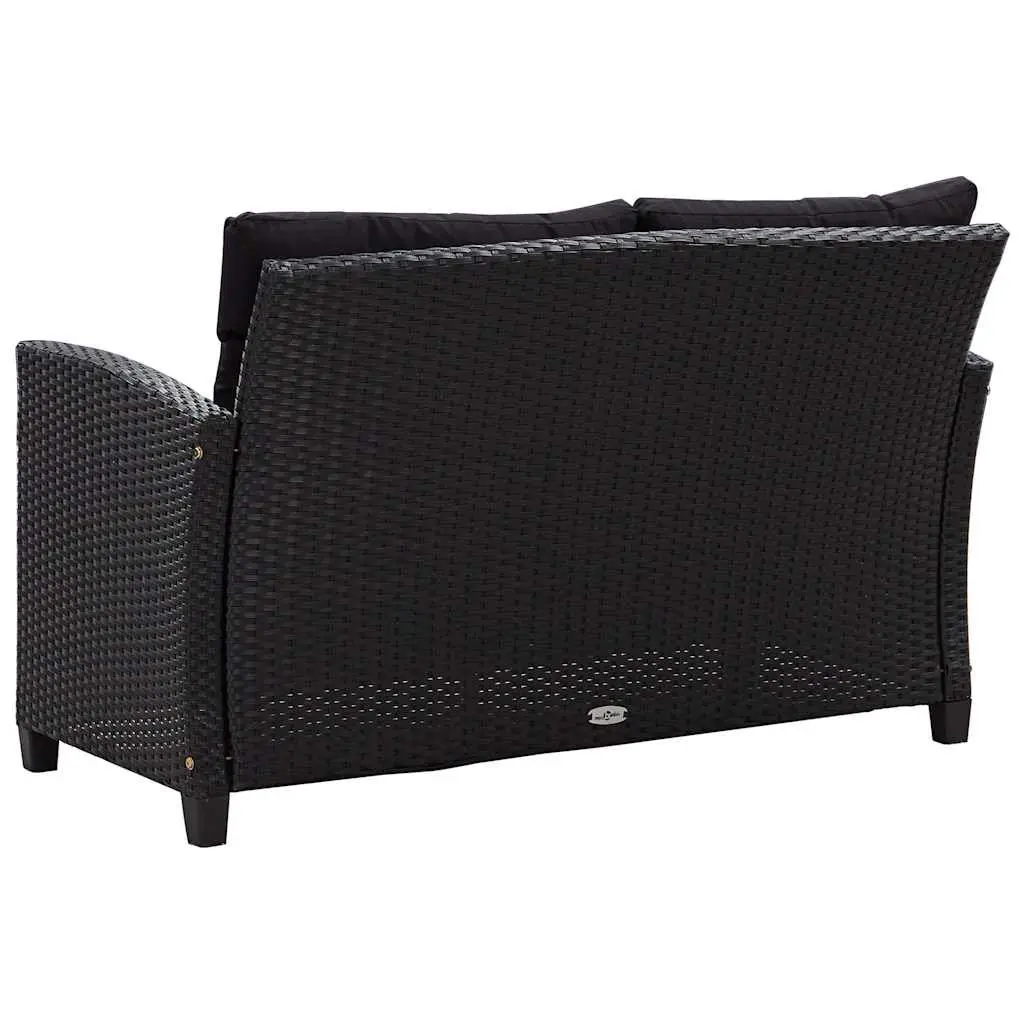 2-Seater Outdoor Garden Sofa with Cushions Black 124cm Poly Rattan Patio