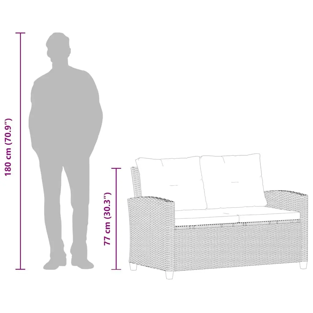 2-Seater Outdoor Garden Sofa with Cushions Black 124cm Poly Rattan Patio