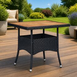 Outdoor Dining Table Black PE Rattan Acacia Wood Patio Furniture 4 Seater