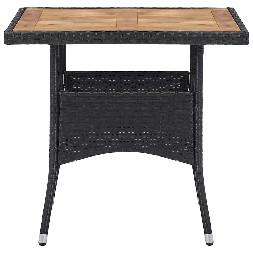 Outdoor Dining Table Black PE Rattan Acacia Wood 4 Seater