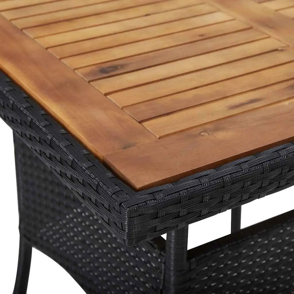 Outdoor Dining Table Black PE Rattan Acacia Wood 4 Seater