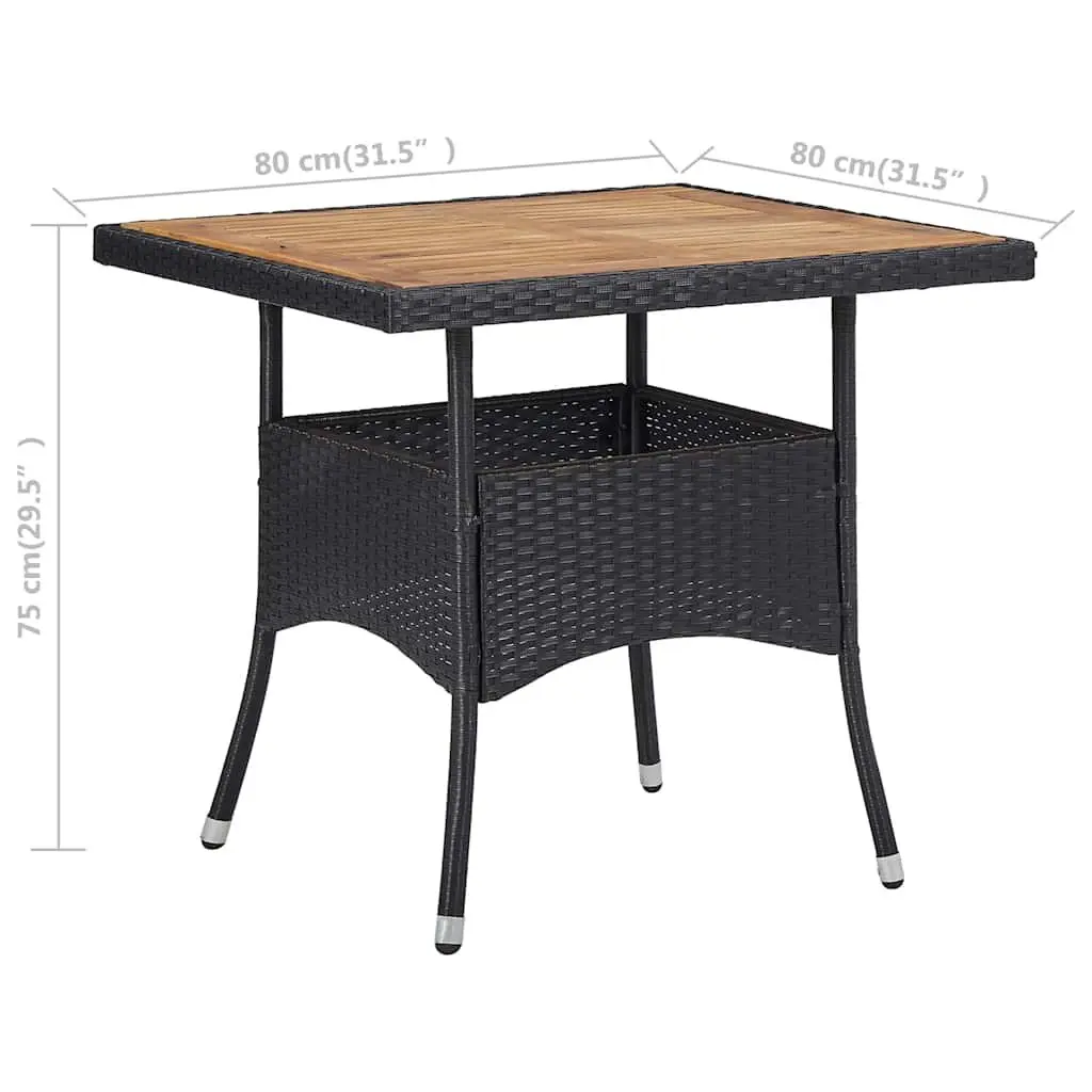 Outdoor Dining Table Black PE Rattan Acacia Wood 4 Seater