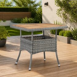 Outdoor Dining Table Grey Poly Rattan Acacia Wood Patio Furniture 4 Seater