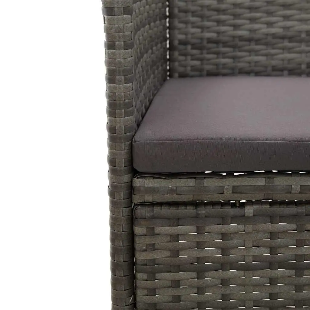 Outdoor Dining Chairs Set 2 pcs Grey Steel Frame PE Rattan Weather Resistant Curved Backrest