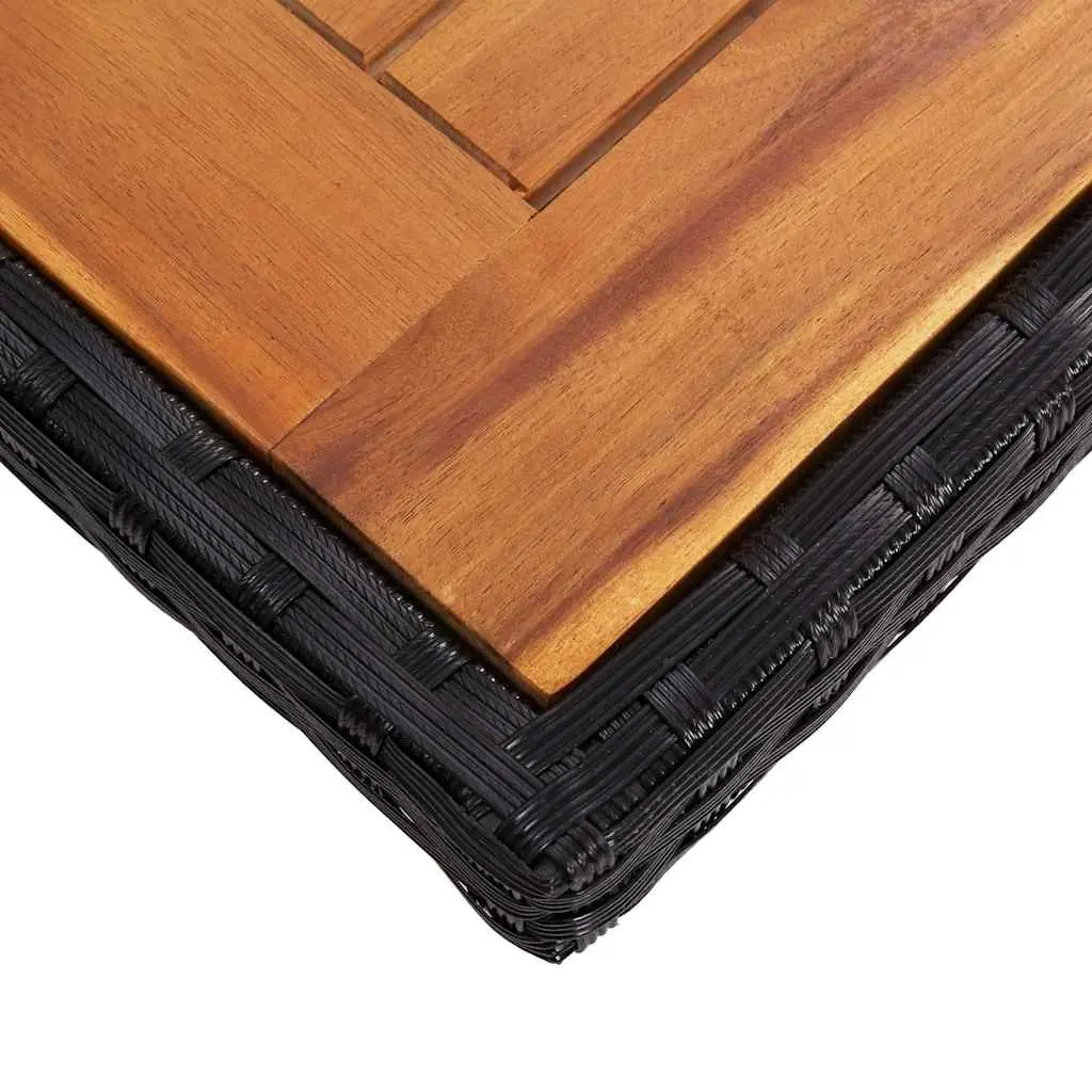 Outdoor Dining Table 4 Seater Black PE Rattan Acacia Wood Top