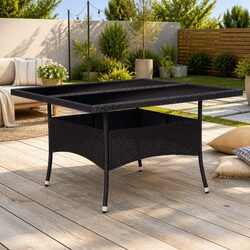 Outdoor Dining Table Black Poly Rattan Glass Patio Furniture 4 Seater Garden