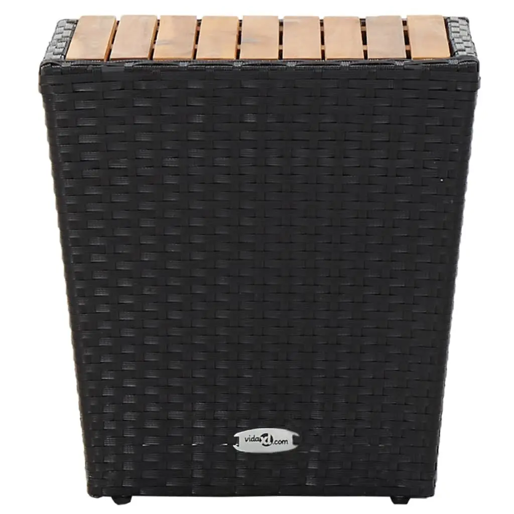 Outdoor Tea Table Black Weather-resistant PE Rattan Steel Frame Acacia Wood