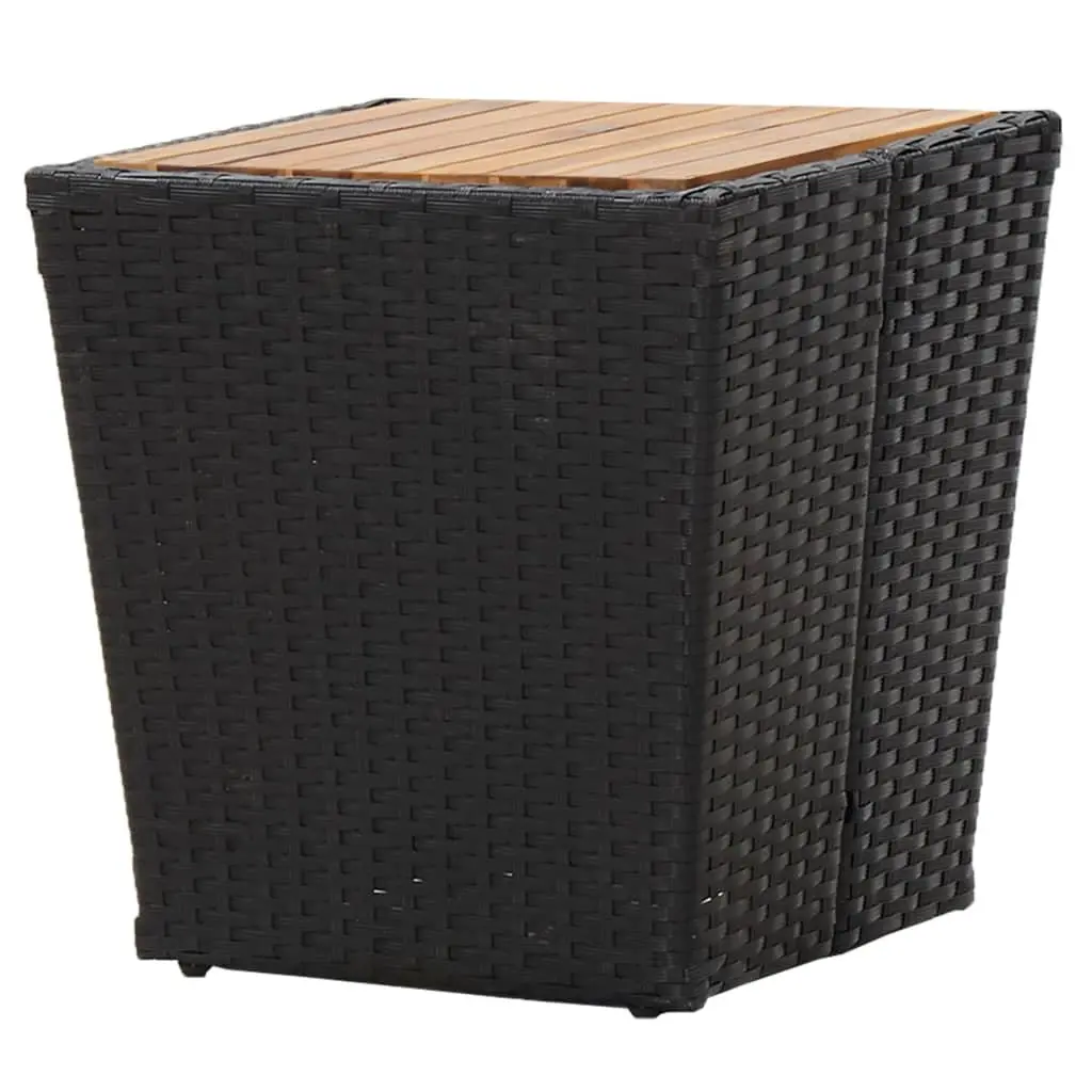 Outdoor Tea Table Black Weather-resistant PE Rattan Steel Frame Acacia Wood