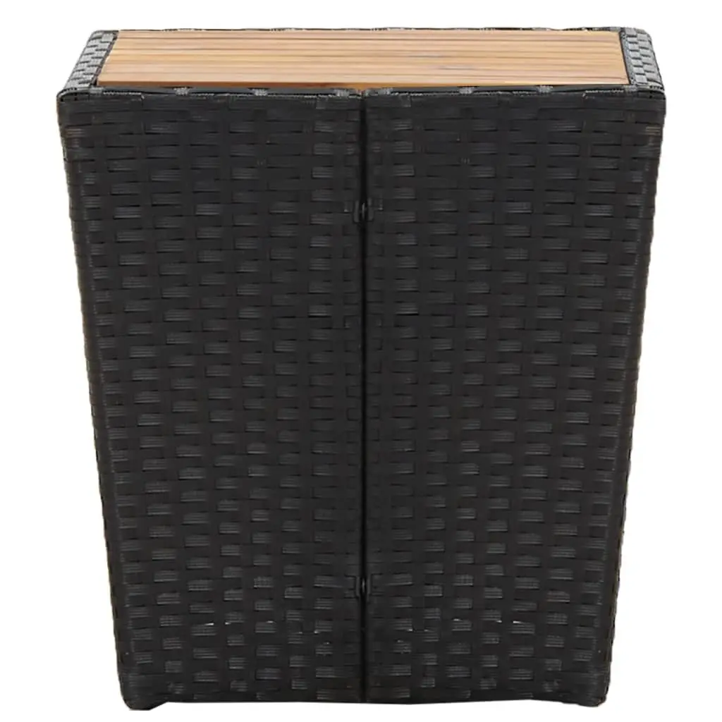 Outdoor Tea Table Black Weather-resistant PE Rattan Steel Frame Acacia Wood
