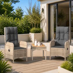 Outdoor Chairs 2 pcs Poly Rattan Grey Garden Patio Seating with Cushions