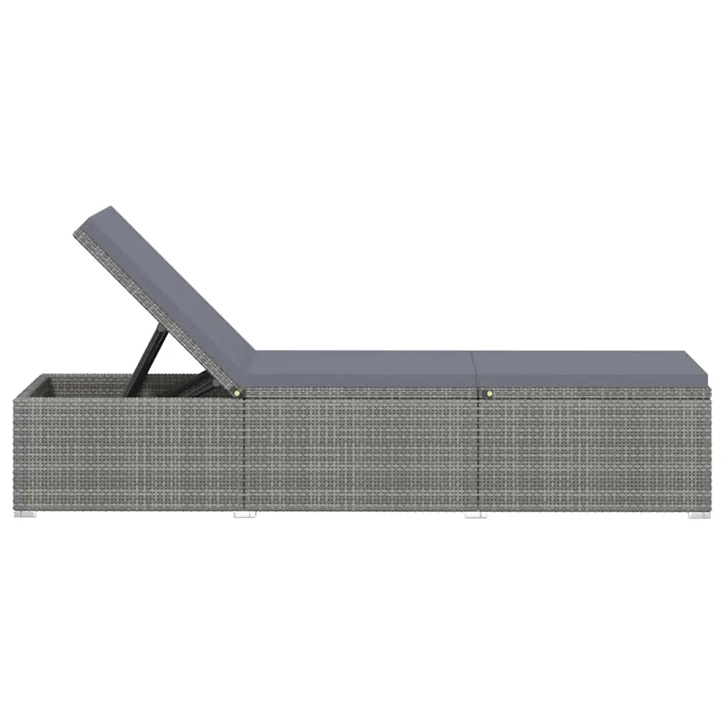 Sun Lounger Adjustable PE Rattan Grey Outdoor Seating with Cushion