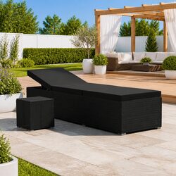 Sun Lounger with Cushion and Side Table Poly Rattan Outdoor Garden Lounging